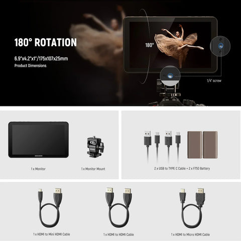 Neewer F700 7’’ Touch Screen Camera Monitor + 2 x Np-f750 Batteries & Charging Cables • Camerastuff • South Africa