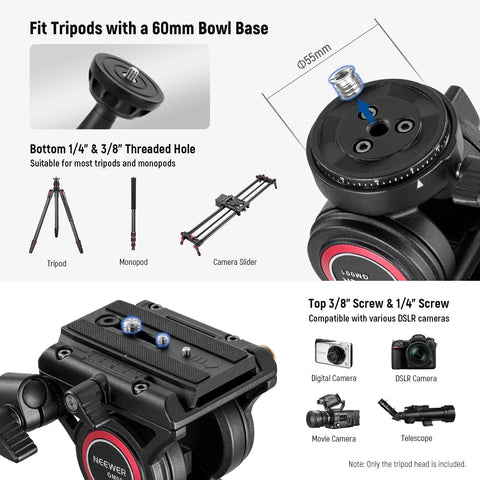 Neewer Gm001 Aluminium Alloy Video Fluid Head for Tripods/monopods • Camerastuff • South Africa