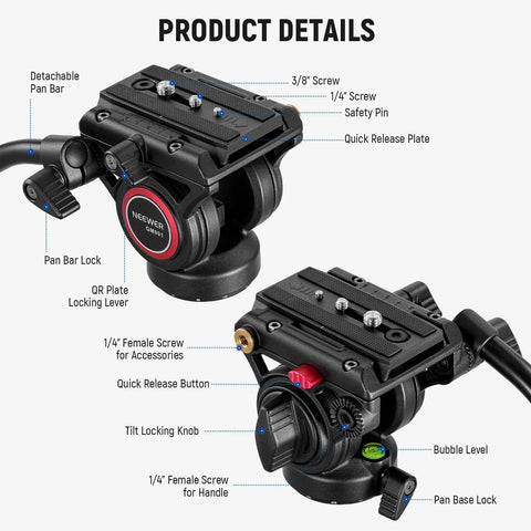 Neewer Gm001 Aluminium Alloy Video Fluid Head for Tripods/monopods • Camerastuff • South Africa