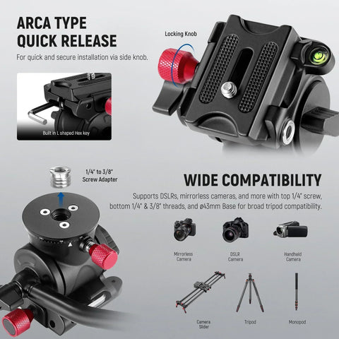 Neewer Gm23 Fluid Tripod Head with Handle & Arca Type Quick Release • Camerastuff • South Africa