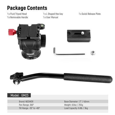 Neewer Gm23 Fluid Tripod Head with Handle & Arca Type Quick Release • Camerastuff • South Africa