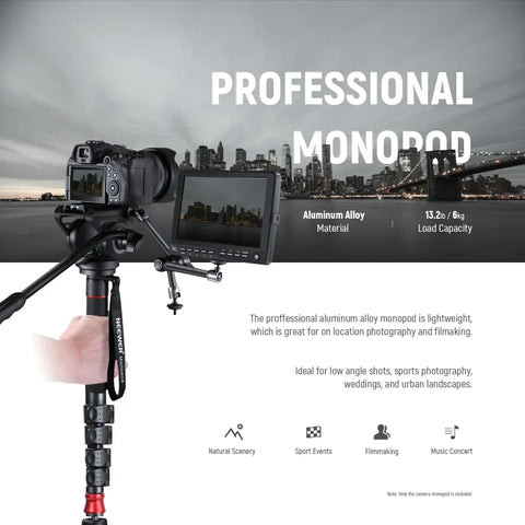Neewer Gm76 70’’/179cm Aluminium Monopod with Fluid Head and Foot Base • Camerastuff • South Africa