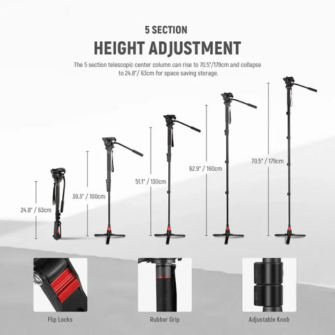 Neewer Gm76 70’’/179cm Aluminium Monopod with Fluid Head and Foot Base • Camerastuff • South Africa