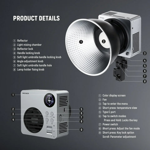 Neewer Hb80c 80w Rgb-ww Mini Cob Led Constant Light Monolight with Built-in Battery • Camerastuff • South Africa