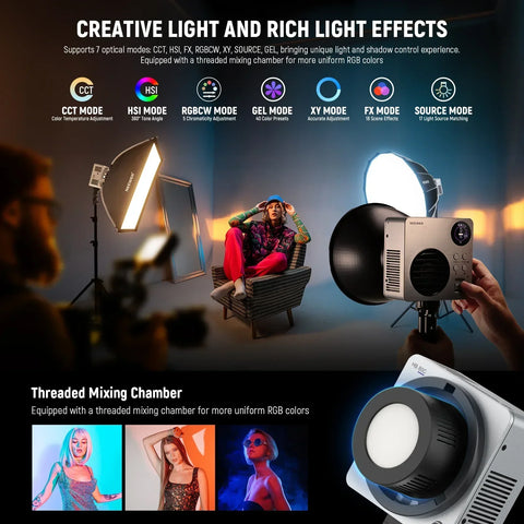 Neewer Hb80c 80w Rgb-ww Mini Cob Led Constant Light Monolight with Built-in Battery • Camerastuff • South Africa