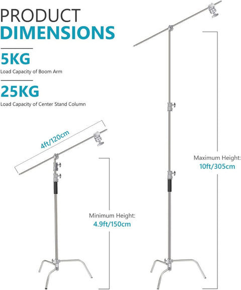 Neewer Heavy-Duty C-Stand with Removable Turtle Base & Carry Bag 305cm (10100819) | Boom stand Poles