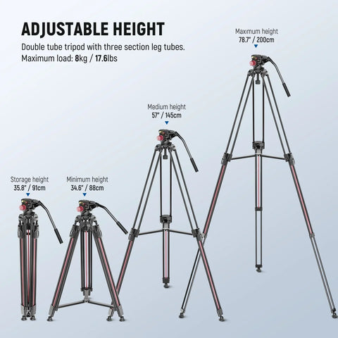 Neewer Ll38 79’’/200cm One-step Aluminium Video Tripod with Fluid Head • Camerastuff • South Africa