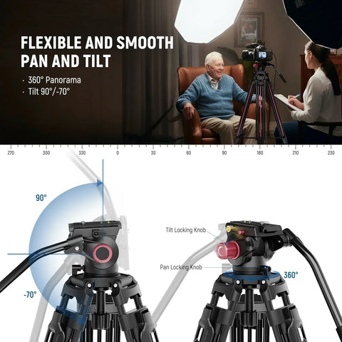Neewer Ll38 79’’/200cm One-step Aluminium Video Tripod with Fluid Head • Camerastuff • South Africa