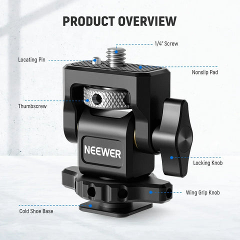 Neewer MA006 Swivel & Tilt Adjustable Cold Shoe Monitor Mount 1/4 Screw Locating Pin