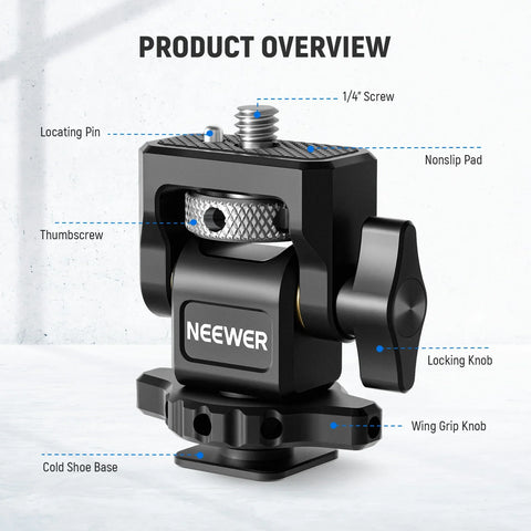 Neewer MA006 Swivel & Tilt Adjustable Cold Shoe Monitor Mount 1/4 Screw Locating Pin