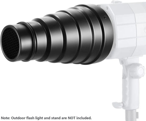 Neewer Medium Aluminium Alloy Conical Snoot Kit with Honeycomb Grid and Gels • Camerastuff • South Africa