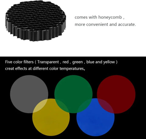 Neewer Medium Aluminium Alloy Conical Snoot Kit with Honeycomb Grid and Gels • Camerastuff • South Africa