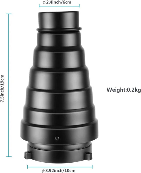 Neewer Medium Aluminium Alloy Conical Snoot Kit with Honeycomb Grid and Gels • Camerastuff • South Africa