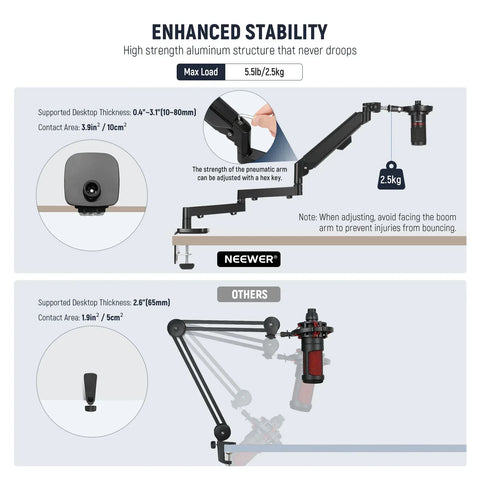 Neewer Ms002 Pneumatic Spring Low Profile Mic Arm Desk Mount • Camerastuff • South Africa