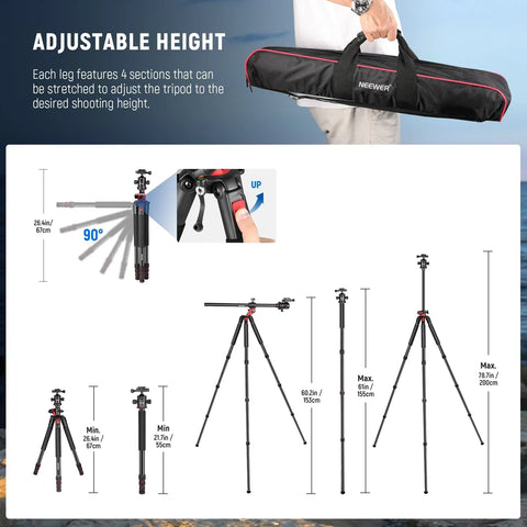 Neewer N284l + g0 79’’/200cm Magnesium Aluminium Alloy 2-in-1 Tripod and Monopod with Ball Head • Camerastuff • South