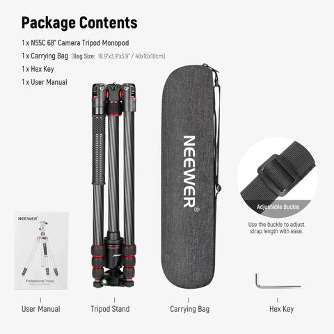 Neewer N55c 68’’/172cm Carbon Fiber 2-in-1 Tripod & Monopod • Camerastuff • South Africa