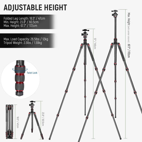 Neewer N55c 68’’/172cm Carbon Fiber 2-in-1 Tripod & Monopod • Camerastuff • South Africa