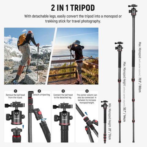 Neewer N55c 68’’/172cm Carbon Fiber 2-in-1 Tripod & Monopod • Camerastuff • South Africa