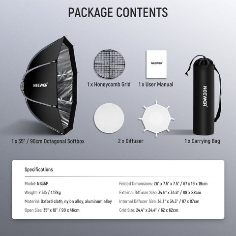 Neewer Ns35p 90cm Octagonal Nylon Alloy Quick Release Softbox with Grid • Camerastuff • South Africa