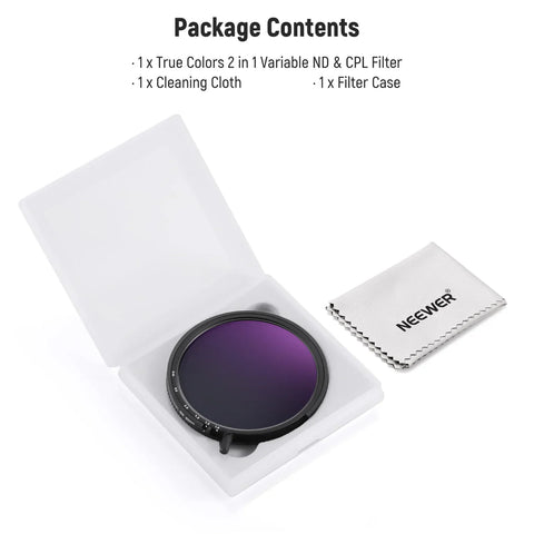 Neewer NW SERIES S ND3-64 (1.5-6 Stops) True Colors Variable ND & CPL Filter 58mm