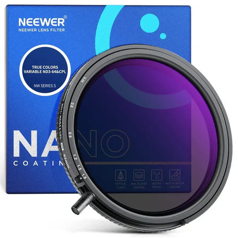 Neewer NW SERIES S ND3-64 (1.5-6 Stops) True Colors Variable ND & CPL Filter 72mm