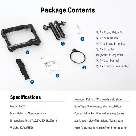 Neewer Pa017 Universal Smartphone Cage Rig with 67mm Filter Mount • Camerastuff • South Africa