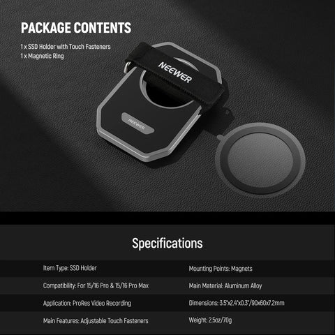 Neewer PA040 Magnetic Magsafe SSD Mount with Upgraded Touch Fastener