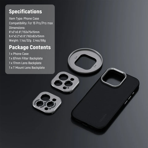Neewer PA084P Modular Phone Case for iPhone 16 Pro Max with 3 Filter Backplates
