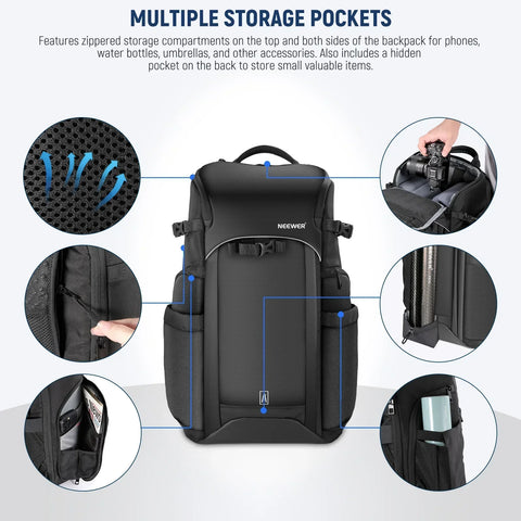 Neewer Pb010 Travel Camera Backpack Bag with Inflatable Lumbar Support Pad • Camerastuff • South Africa