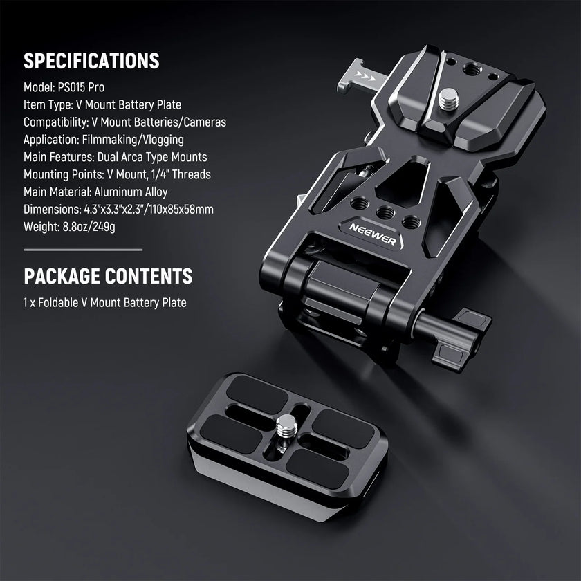 Neewer PS015 Pro V-Mount Battery Plate specifications diagram