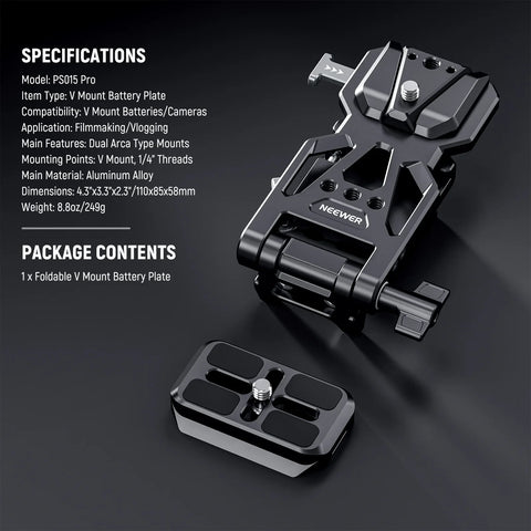 Neewer PS015 Pro Lightweight L-Shaped V Lock Battery Plate With Arca Baseplate