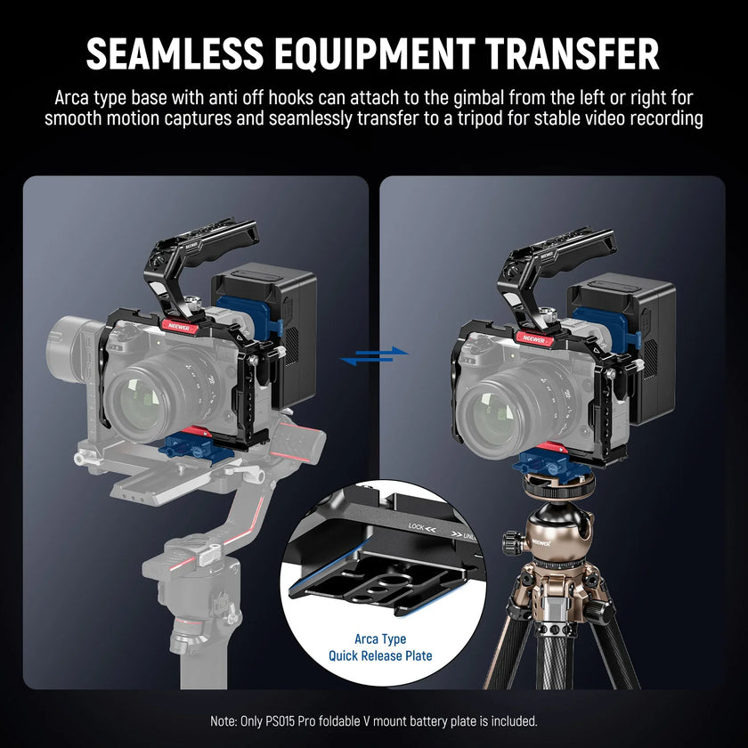 Neewer PS015 Pro dual Arca-type quick release plate for fast transfer between tripod and gimbal