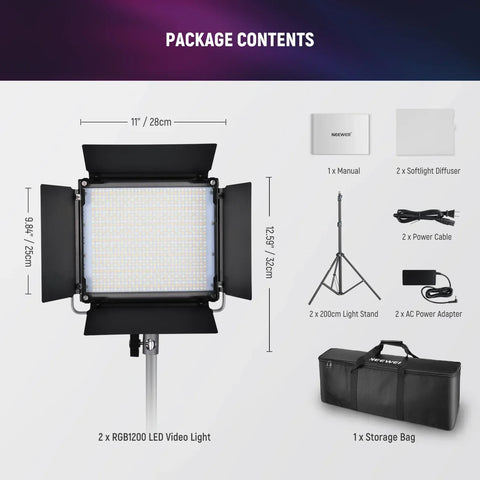 Neewer Rgb1200 Rgb-ww 60w Led Constant Light Panel Kit (two-lights) • Camerastuff • South Africa