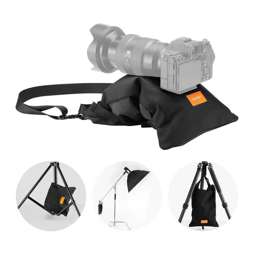 Neewer sandbag used as a counterweight on a C-stand leg