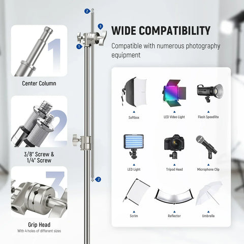 Neewer Sc186w 186cm Stainless Steel Heavy-duty Mini C-stand with Casters Wheels • Camerastuff • South Africa