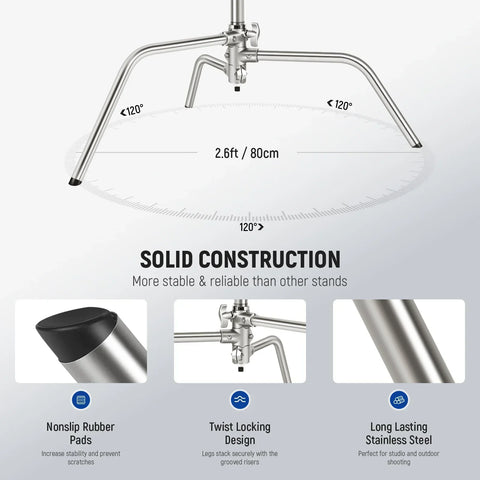 Neewer Sc186w 186cm Stainless Steel Heavy-duty Mini C-stand with Casters Wheels • Camerastuff • South Africa
