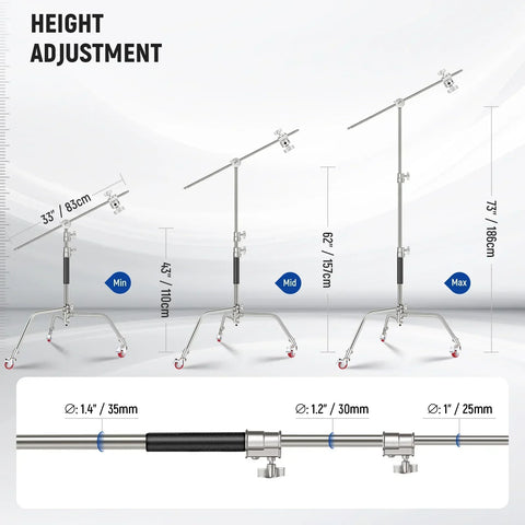 Neewer Sc186w 186cm Stainless Steel Heavy-duty Mini C-stand with Casters Wheels • Camerastuff • South Africa