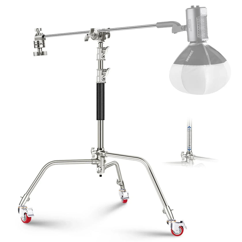 Neewer SC186W stainless steel heavy duty C-stand with turtle base and casters