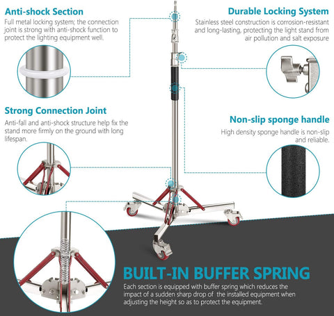 Neewer SC305W 305cm Heavy Duty Stainless Steel Light Stand with Casters