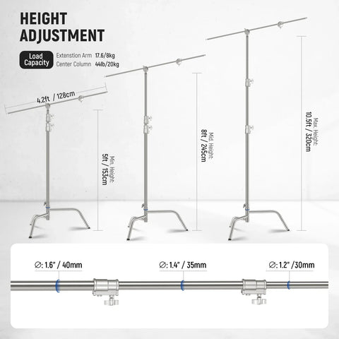 Neewer Sc320q 320cm Stainless Steel Heavy Duty c Stand with Boom Arm & Quick-release Turtle Base • Camerastuff • South