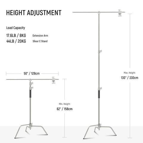 Neewer Sc340aw 330cm Air-cushioned Stainless Steel C-stand with Boom Arm and Wheels • Camerastuff • South Africa