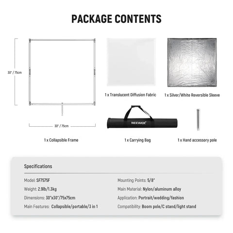 Neewer Sf7575f 75x75cm Collapsible Scrim and Reflector Set for C-stand • Camerastuff • South Africa