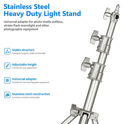 Neewer St-300ss 300cm Heavy-duty Silver Stainless Steel Spring-cushioned Light Stand • Camerastuff • South Africa