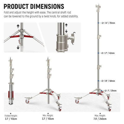 Neewer St240ss 240cm Heavy Duty Stainless Steel Light Stand with Casters • Camerastuff • South Africa
