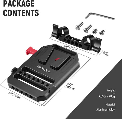 Neewer St43 V-mount 1/4’’ & 3/8’’ Threads Battery Plate for 15mm Rods • Camerastuff • South Africa