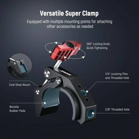 Neewer  ST81 Crab-Shaped Clamp Threaded Holes And Cold Shoe