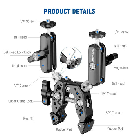 Neewer ST82 Heavy-Duty Super Clamp with Double Magic Arm