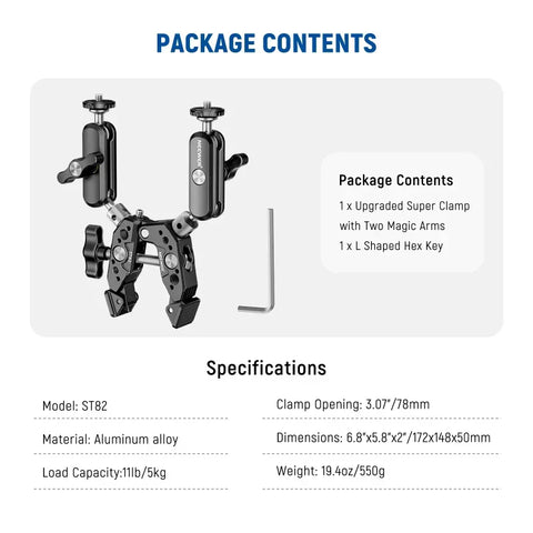 Neewer ST82 Heavy-Duty Super Clamp with Double Magic Arm
