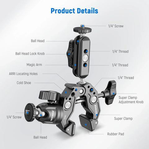 Neewer ST85 Super Clamp with 3" Dual Ballhead Magic Arm