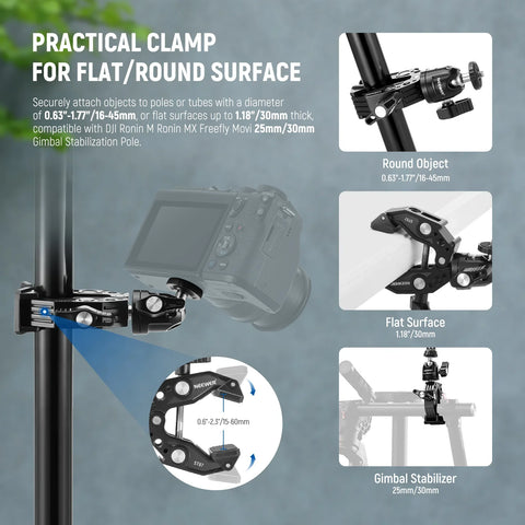 Neewer  ST87 3inch Super Clamp & Ball Head With Phone Clip And Gopro Adapter